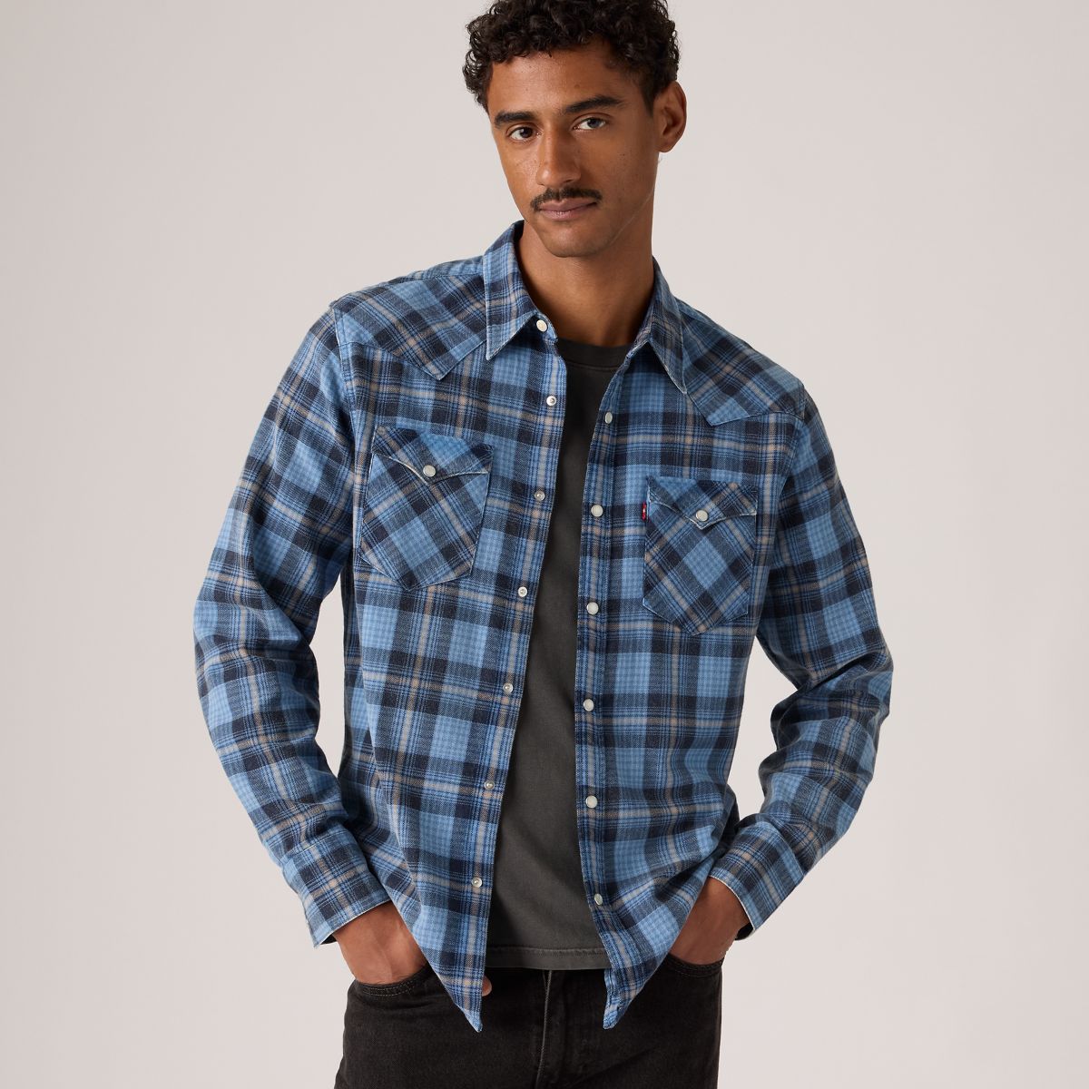 Barstow Standard Western Denim Shirt — Niklas Plaid Quiet H - Blue