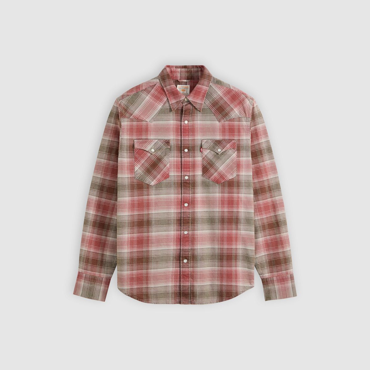 Barstow Standard Western Denim Shirt — Woodrow Plaid Earth Red - Red