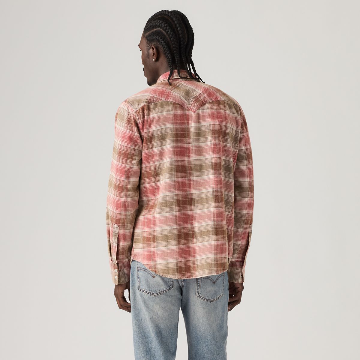 Barstow Standard Western Denim Shirt — Woodrow Plaid Earth Red - Red