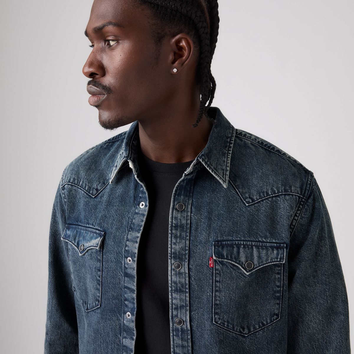 Barstow Standard Western Denim Shirt — Midnight Blue/Black Denim - Dark Wash