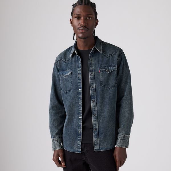 Barstow Standard Western Denim Shirt — Midnight Blue/Black Denim - Dark Wash