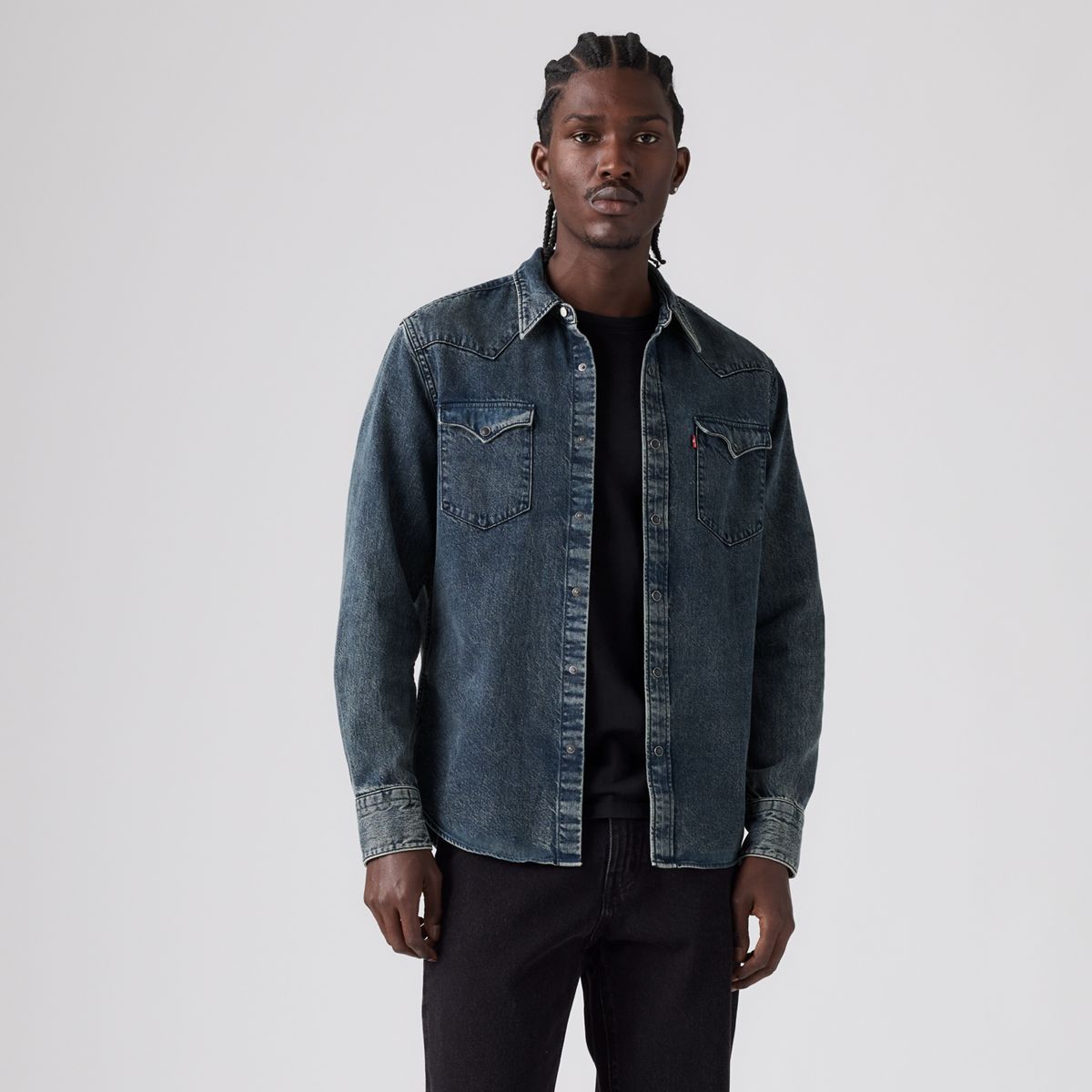 Barstow Standard Western Denim Shirt — Midnight Blue/Black Denim - Dark Wash