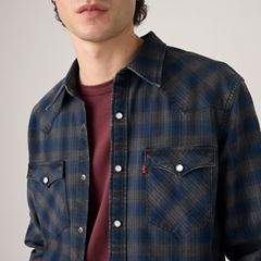 Barstow Standard Western Denim Shirt — Pier 23 Plaid Indigo/Black Western - Blue 2