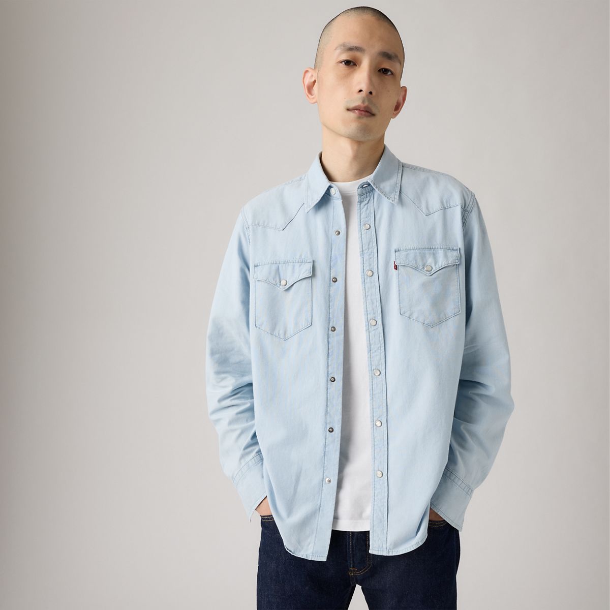 Classic Western Denim Shirt — Evergreen Lt Chambray - Blue