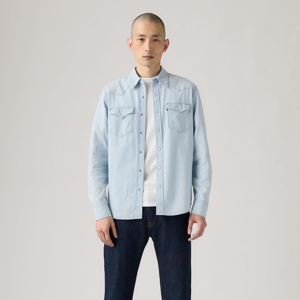 Classic Western Denim Shirt — Evergreen Lt Chambray - Blue