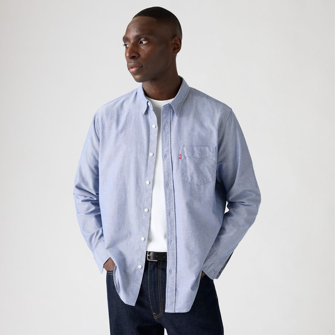 Levi's Men's Classic 1 Pocket Regular-Fit Long Sleeve Shirt - Navy Peony