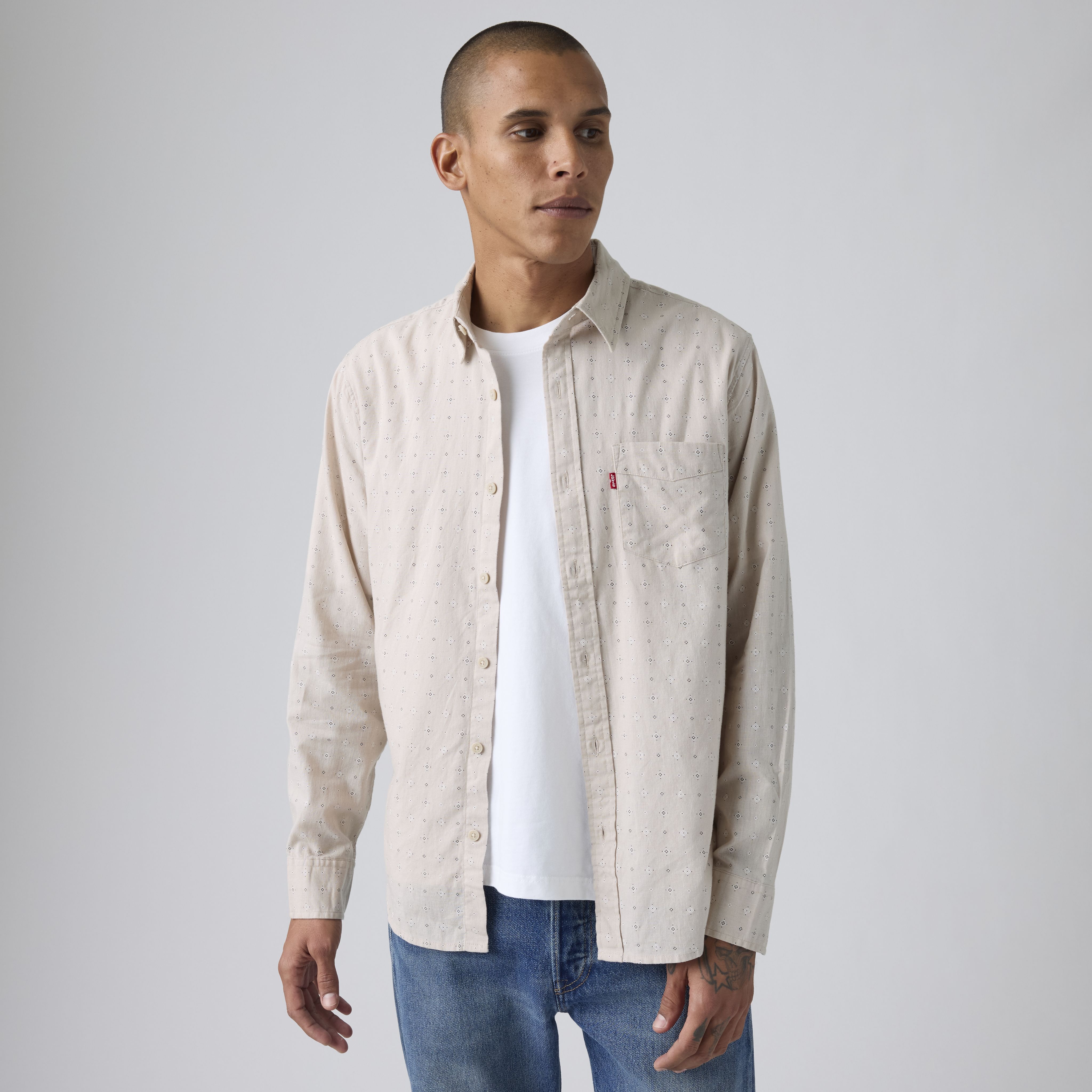 Classic One Pocket Standard Fit Cotton Linen Shirt 1