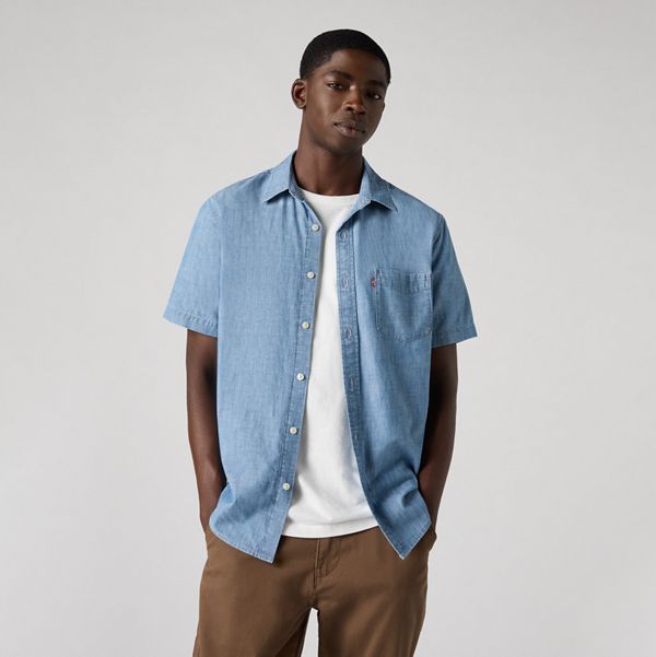 Short Sleeve Sunset One Pocket Standard Fit Shirt — Sebastian Chambray Light - Blue