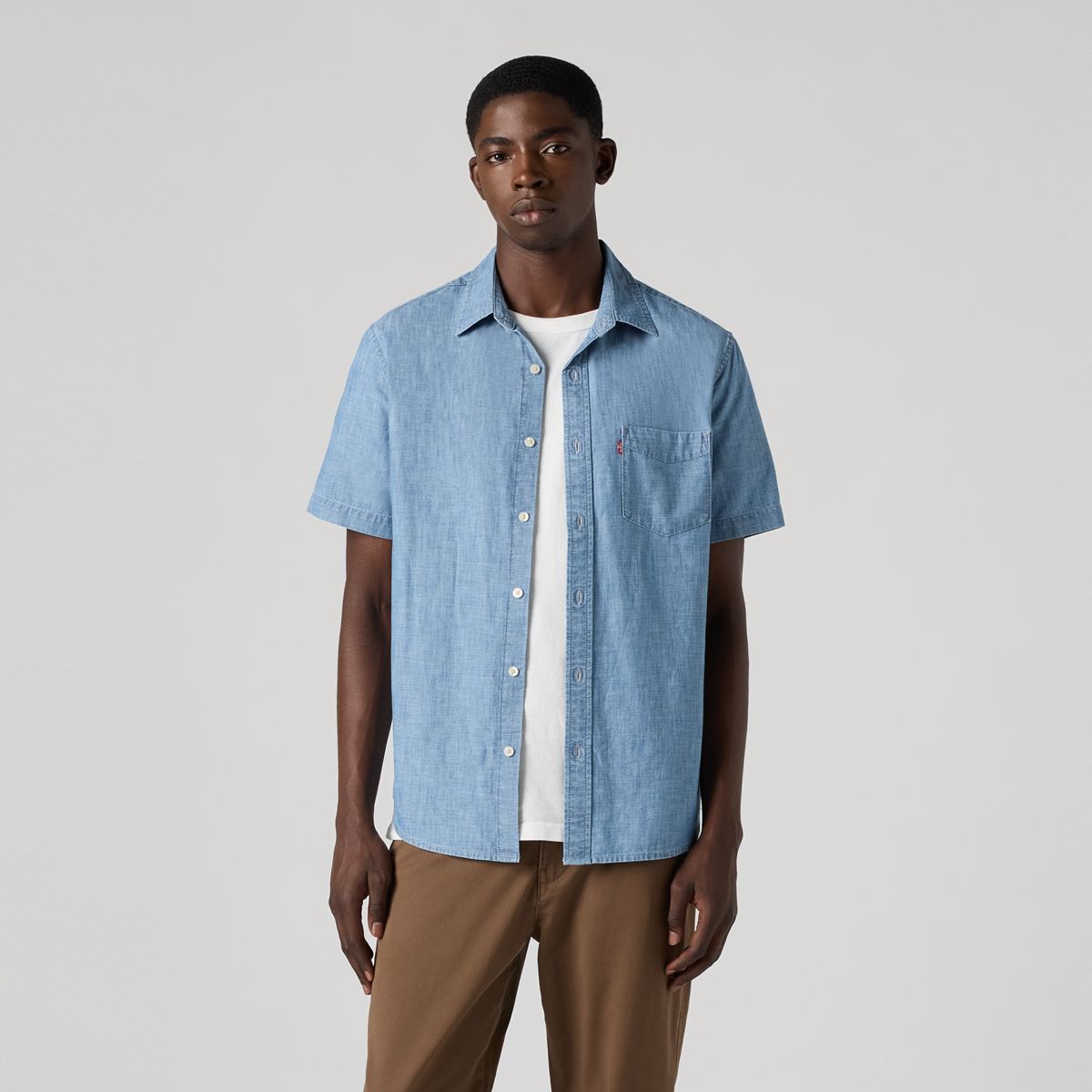 Short Sleeve Sunset One Pocket Standard Fit Shirt — Sebastian Chambray Light - Blue
