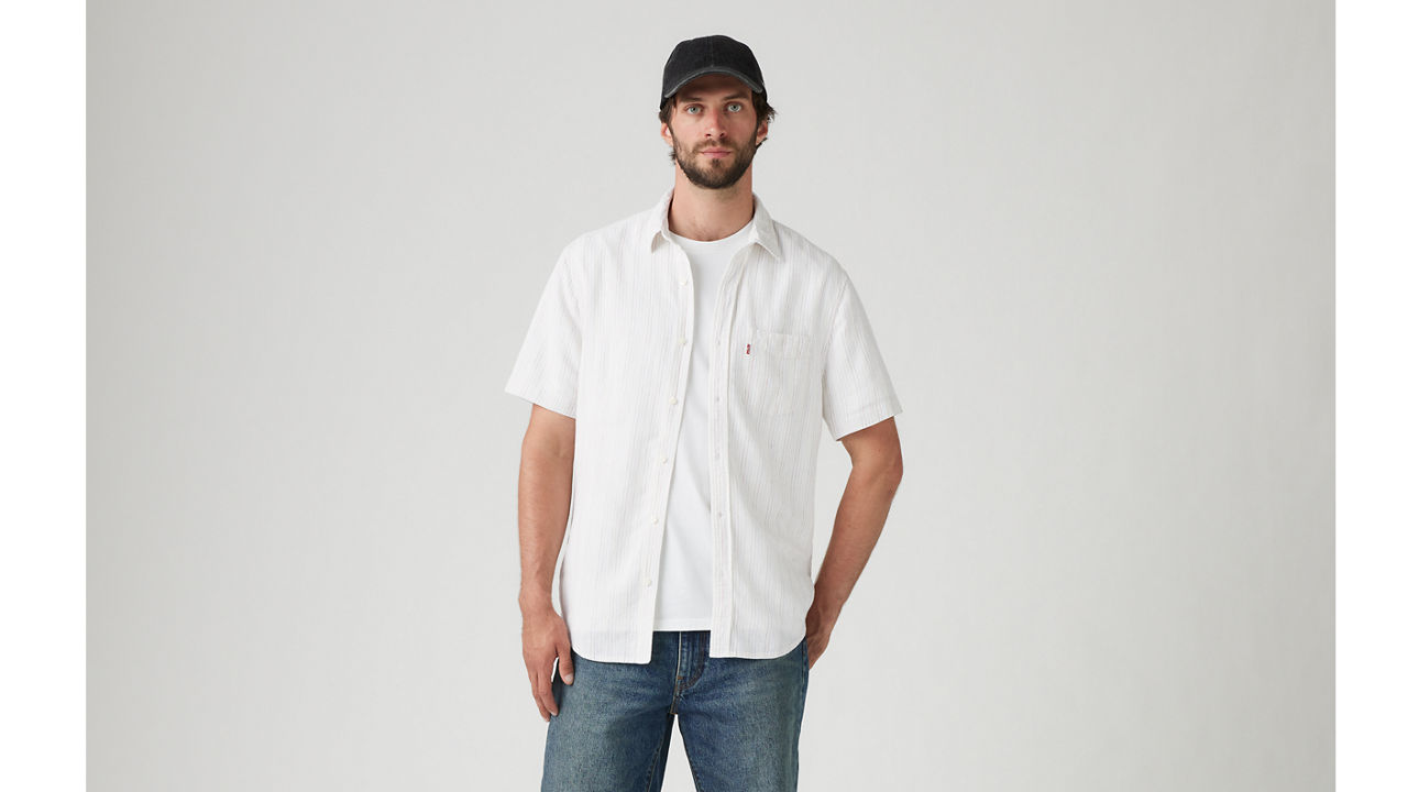 Short Sleeve Sunset Cotton Linen One Pocket Shirt 2