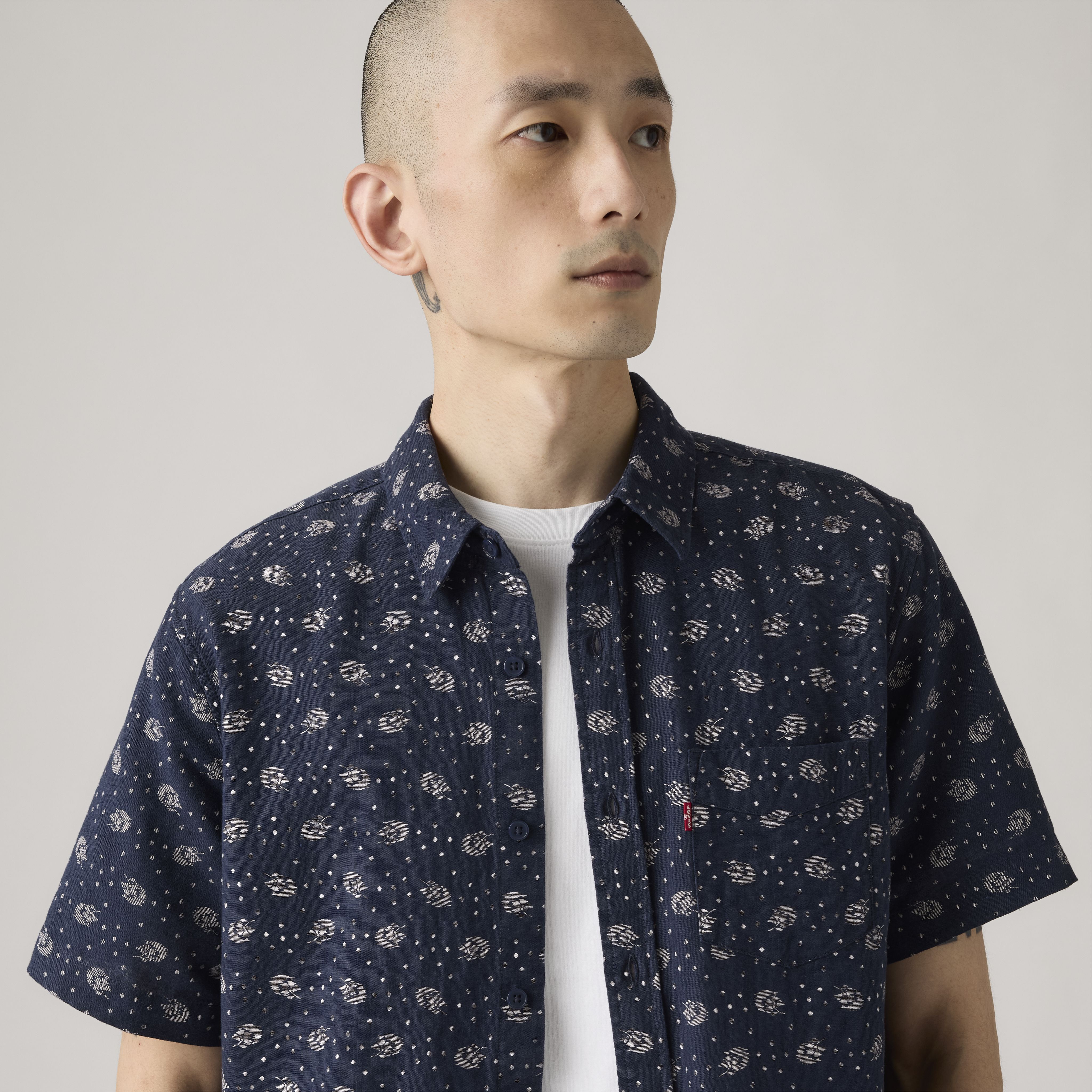 Short Sleeve Sunset Cotton Linen One Pocket Shirt 2