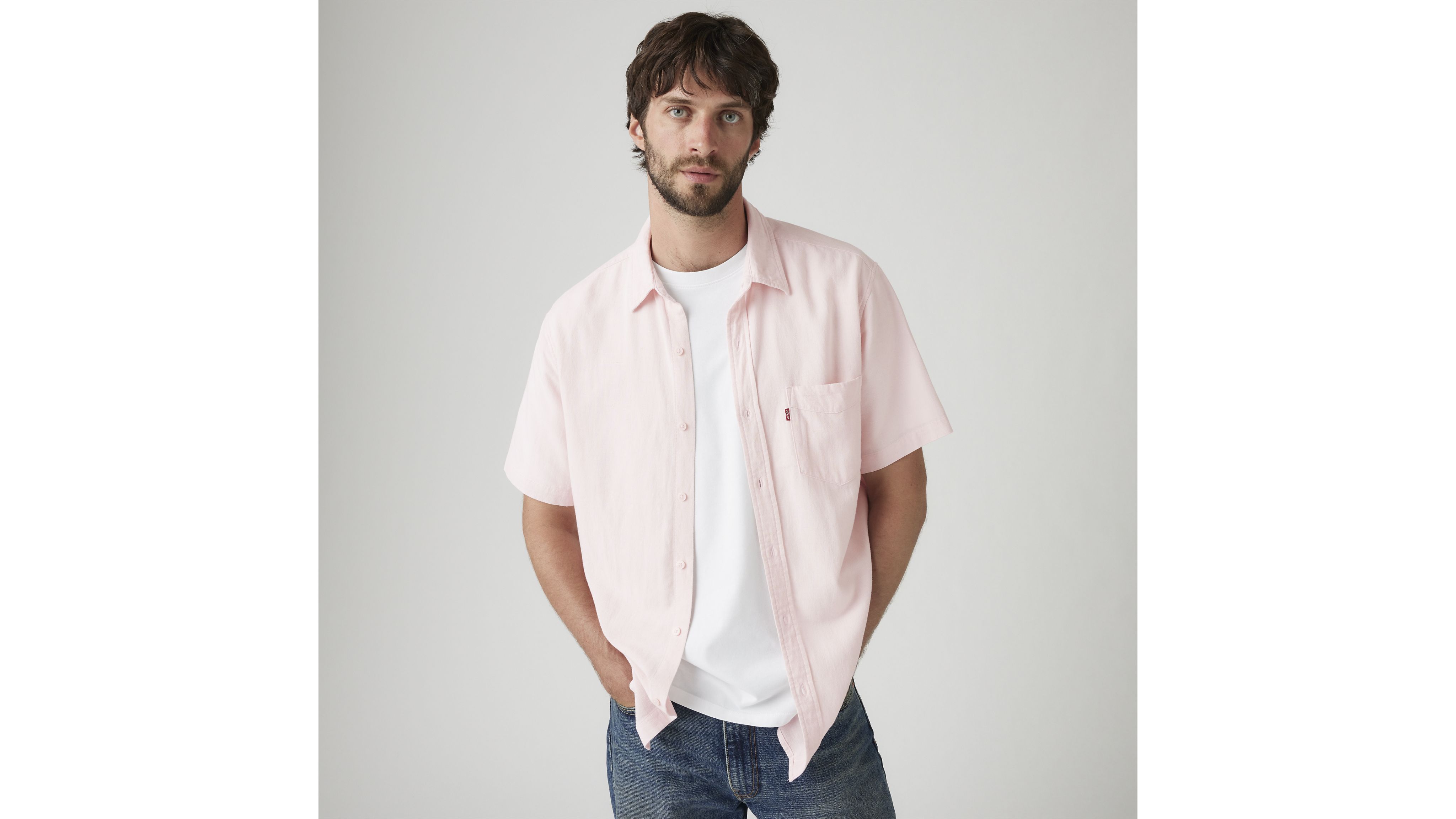Short-Sleeve Sunset One Pocket Cotton Linen Shirt 1