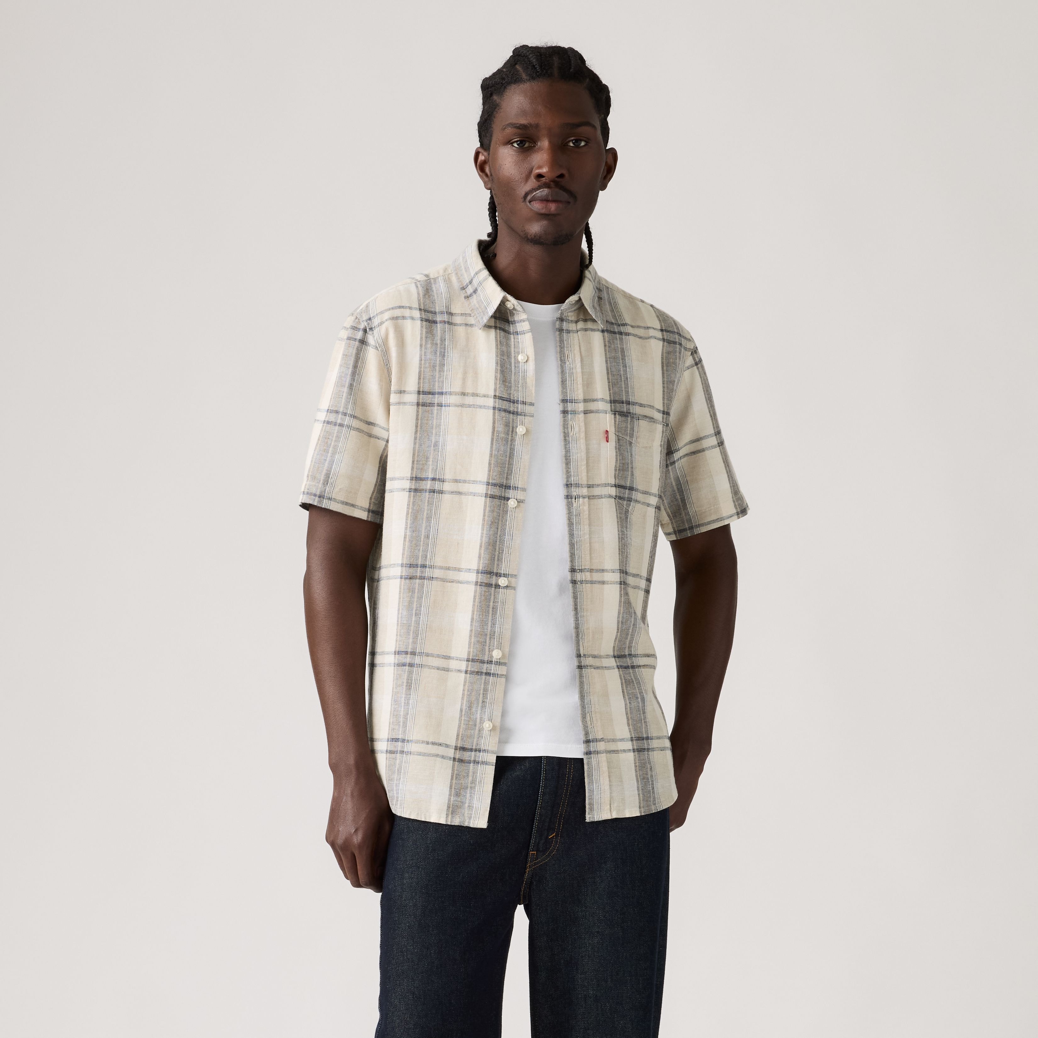 Short-Sleeve Sunset One Pocket Cotton Linen Shirt 13