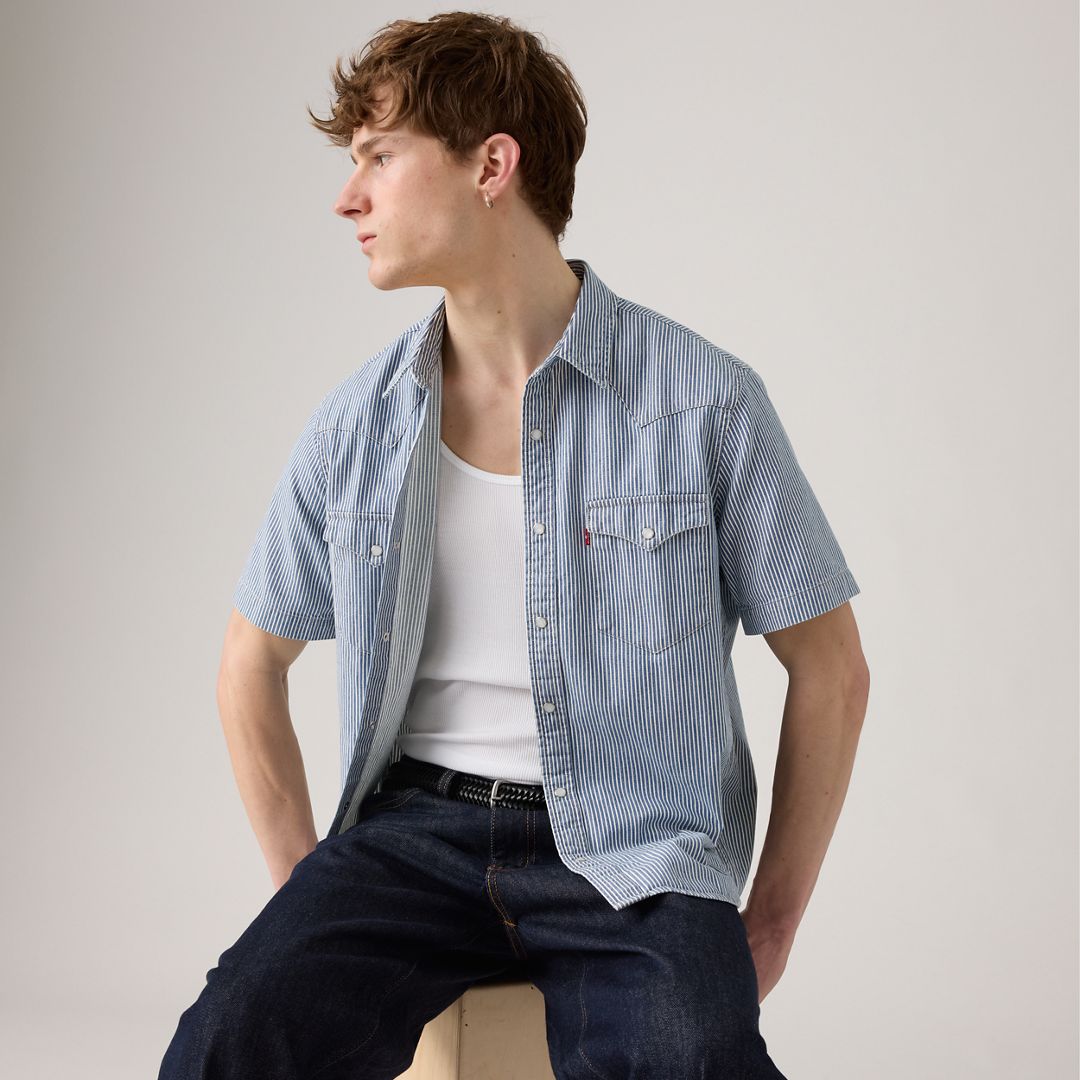 Levi's Men's Short Sleeve Snap-Front Western Shirt - Pcadilly Stripe