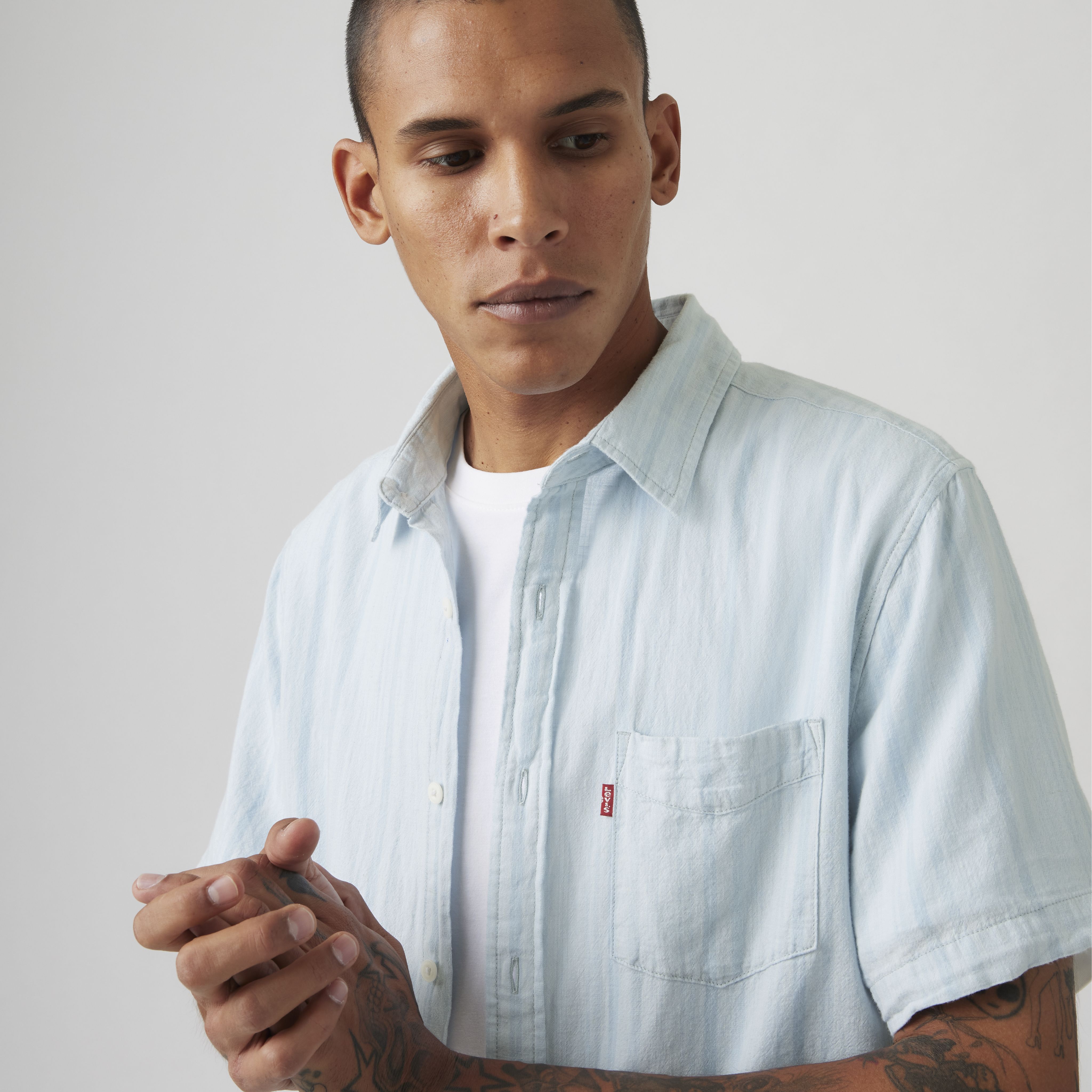 Short Sleeve Sunset Cotton Linen One Pocket Shirt 4