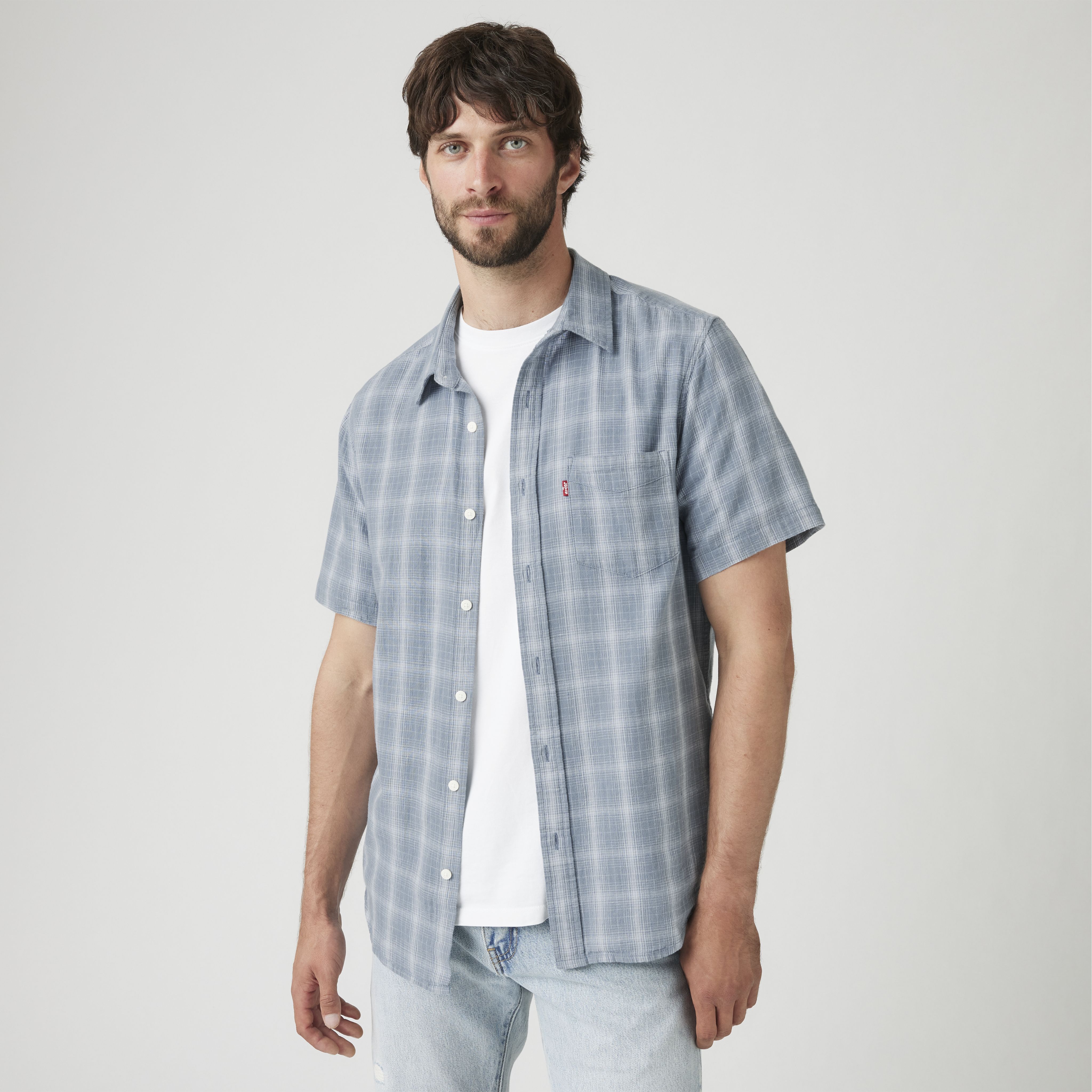 Short Sleeve Sunset Cotton Linen One Pocket Shirt 1