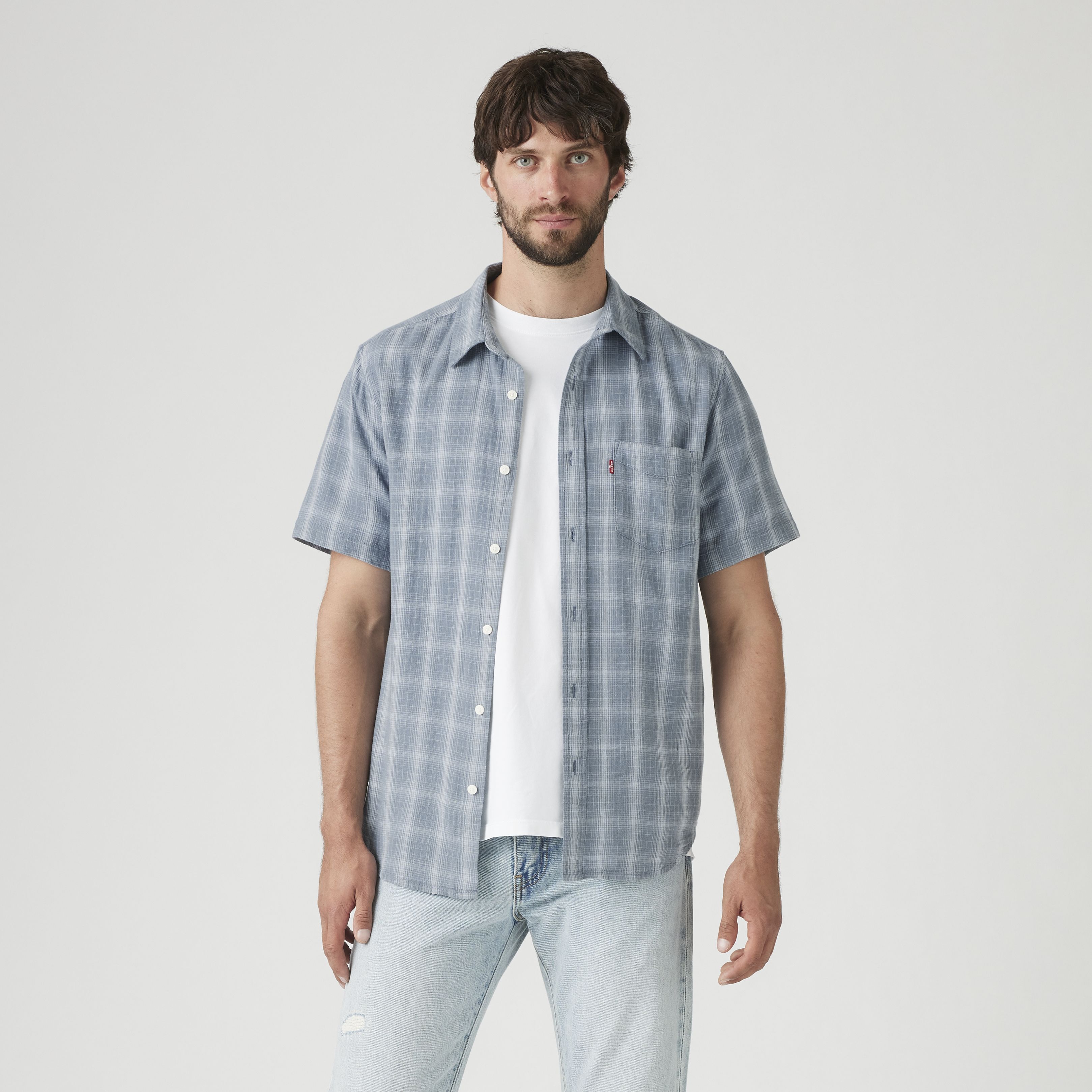 Short Sleeve Sunset Cotton Linen One Pocket Shirt 14