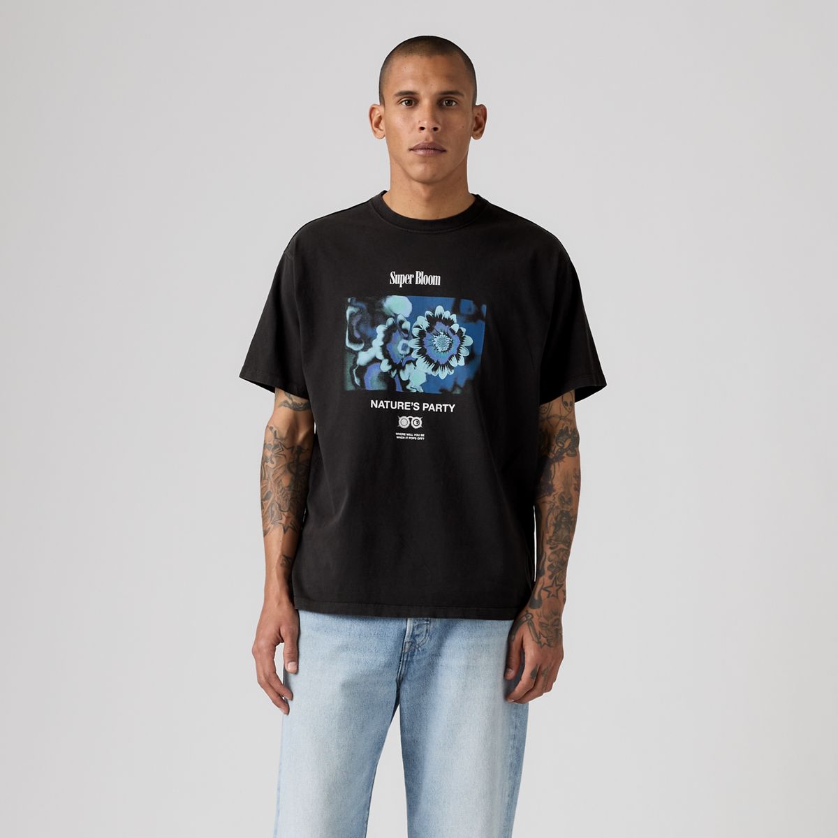 Relaxed Vintage Graphic T-Shirt — Super Bloom Jet Black - Black