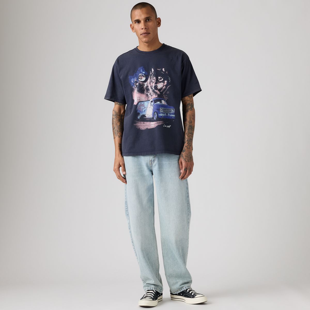 Vintage Graphic T-Shirt — Lone Wolf Nightfall Navy - Blue