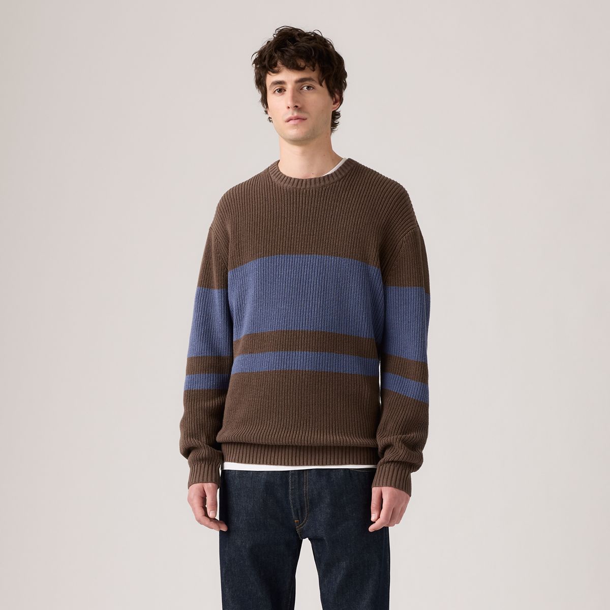 Alamo Crewneck Sweater — Lysander Stripe Bracken - Brown