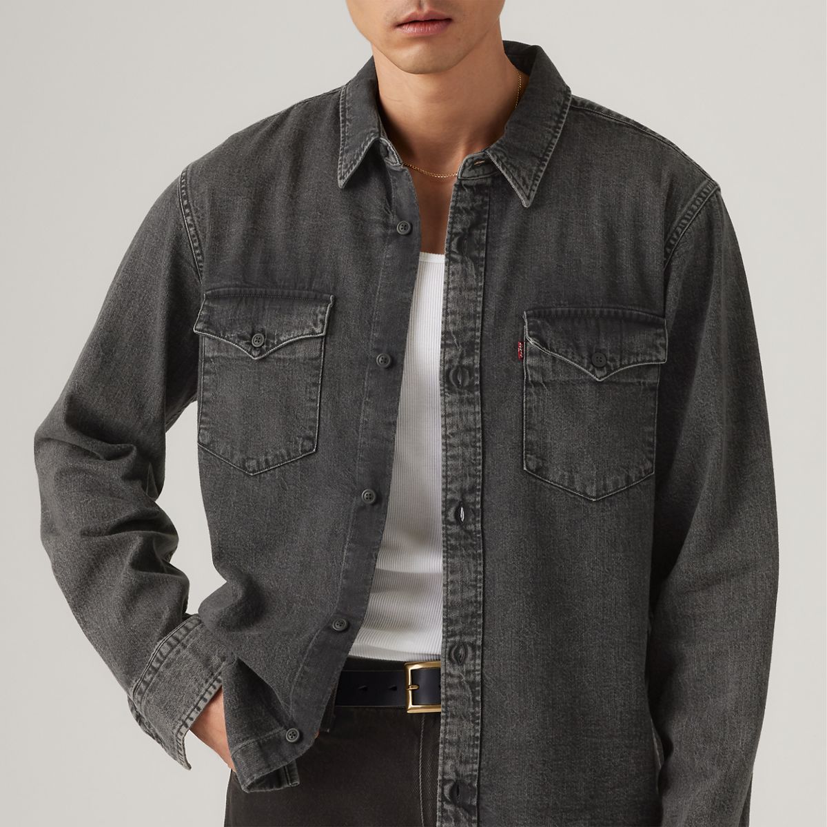 Relaxed Fit Western Shirt — Night Shadow Black Wash - Black
