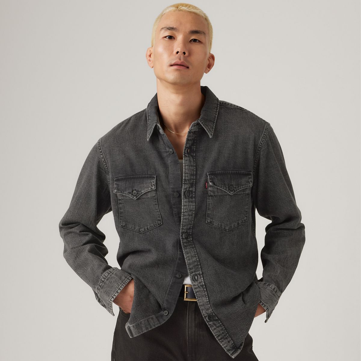 Relaxed Fit Western Shirt — Night Shadow Black Wash - Black