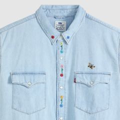 Relaxed Fit Western Shirt — Spring Flowers Embroidery - Blue 6