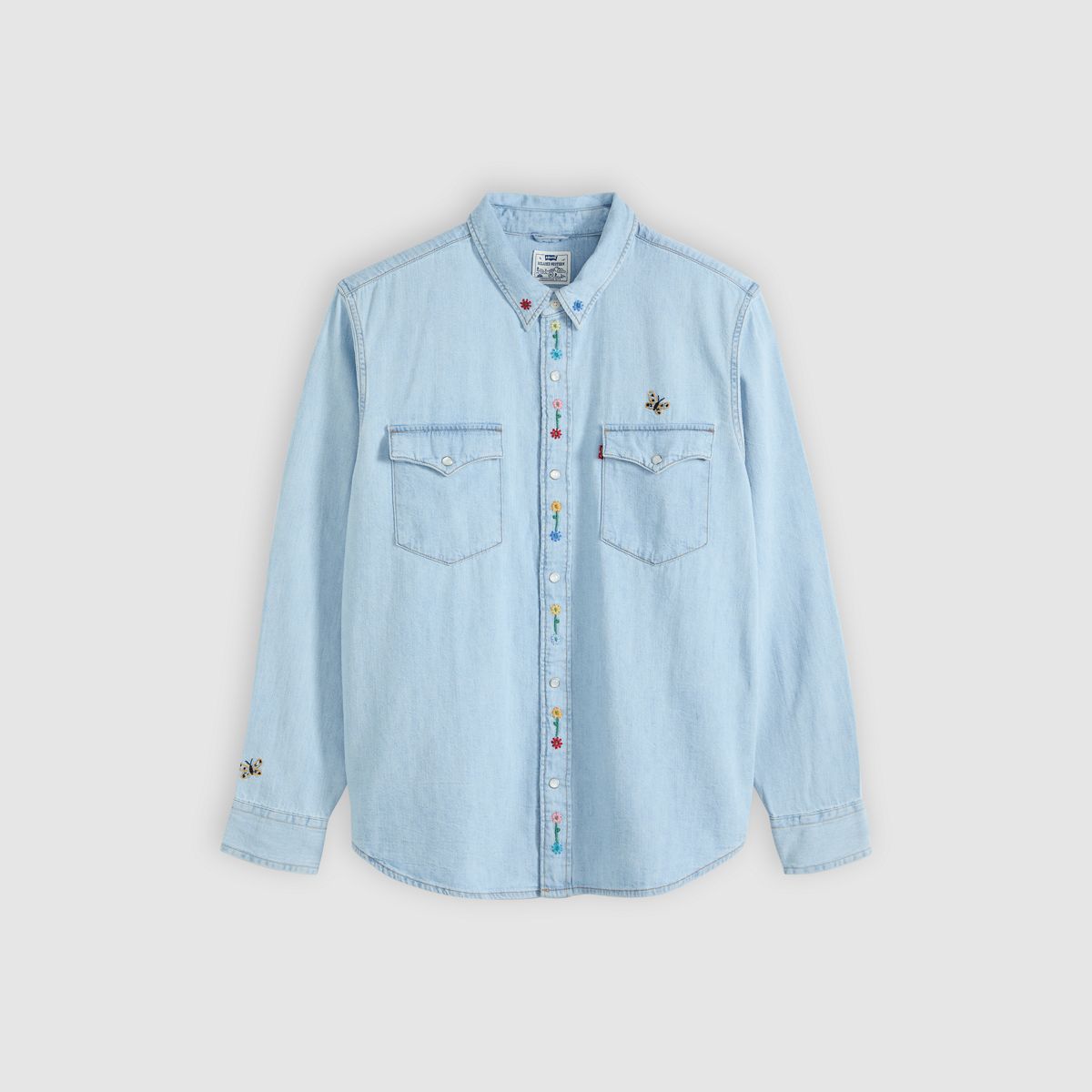 Relaxed Fit Western Shirt — Spring Flowers Embroidery - Blue