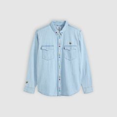 Relaxed Fit Western Shirt — Spring Flowers Embroidery - Blue 5
