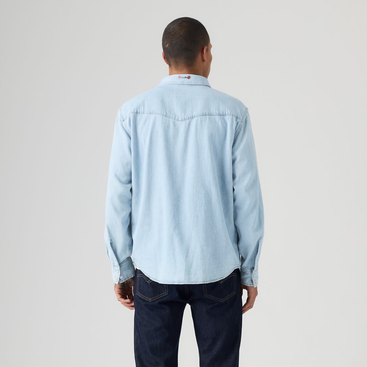 Relaxed Fit Western Shirt — Spring Flowers Embroidery - Blue