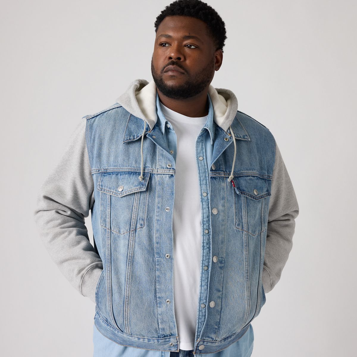Hybrid Hoodie Denim Trucker Jacket (Big) — Candy Man - Medium Wash