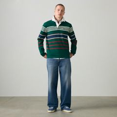 100% Cotton Union Rugby Polo Shirt — Amos Stripe Ponderosa Pine - Green 3
