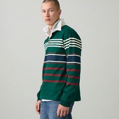 100% Cotton Union Rugby Polo Shirt — Amos Stripe Ponderosa Pine - Green 2