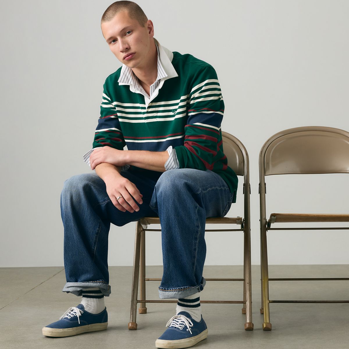 100% Cotton Union Rugby Polo Shirt — Amos Stripe Ponderosa Pine - Green
