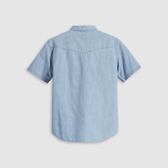Short Sleeve Relaxed Fit Western Shirt — New Hyde Chambray - Blue 6