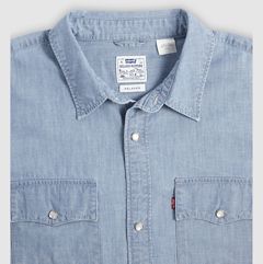 Short Sleeve Relaxed Fit Western Shirt — New Hyde Chambray - Blue 7