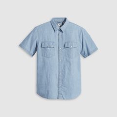 Short Sleeve Relaxed Fit Western Shirt — New Hyde Chambray - Blue 5