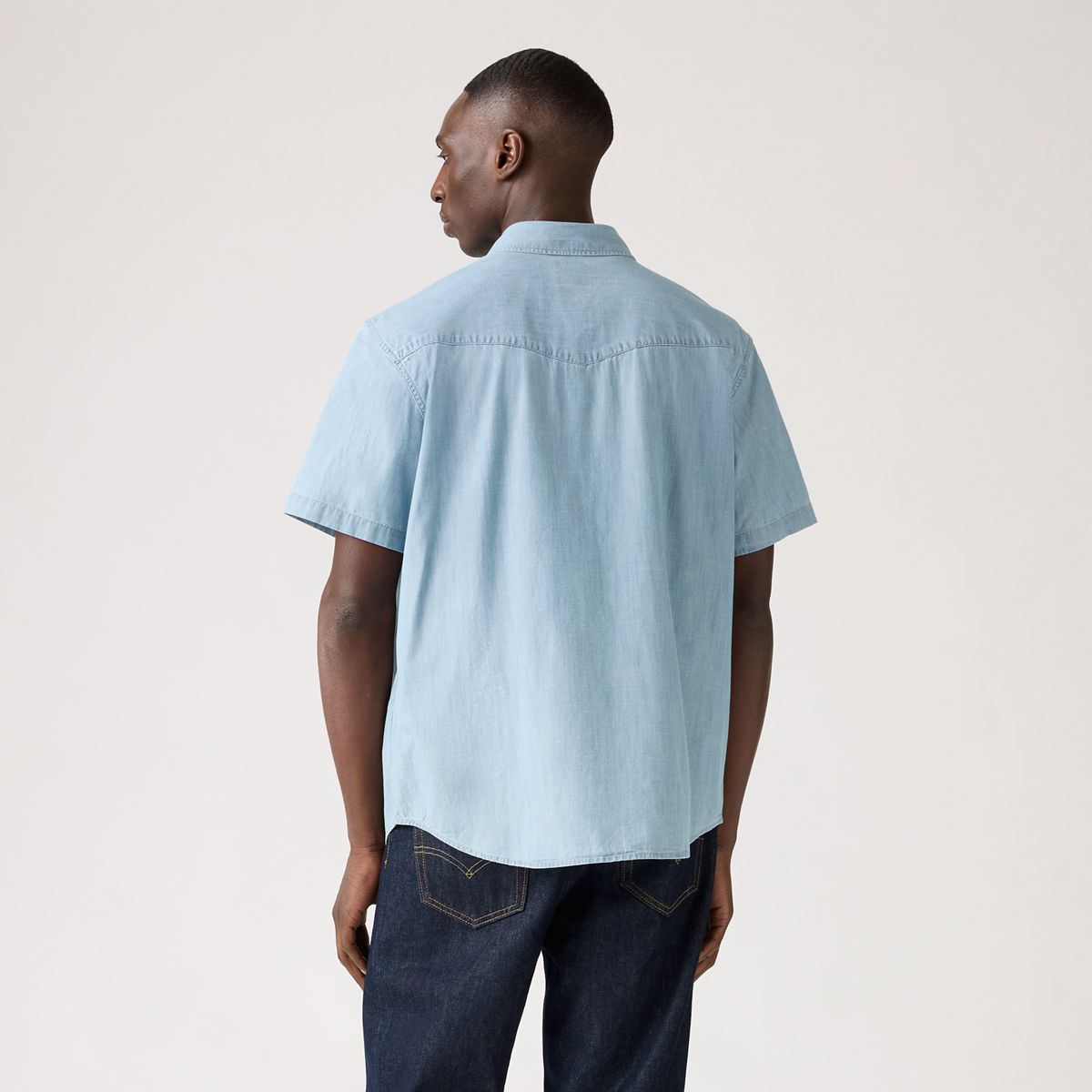 Short Sleeve Relaxed Fit Western Shirt — New Hyde Chambray - Blue