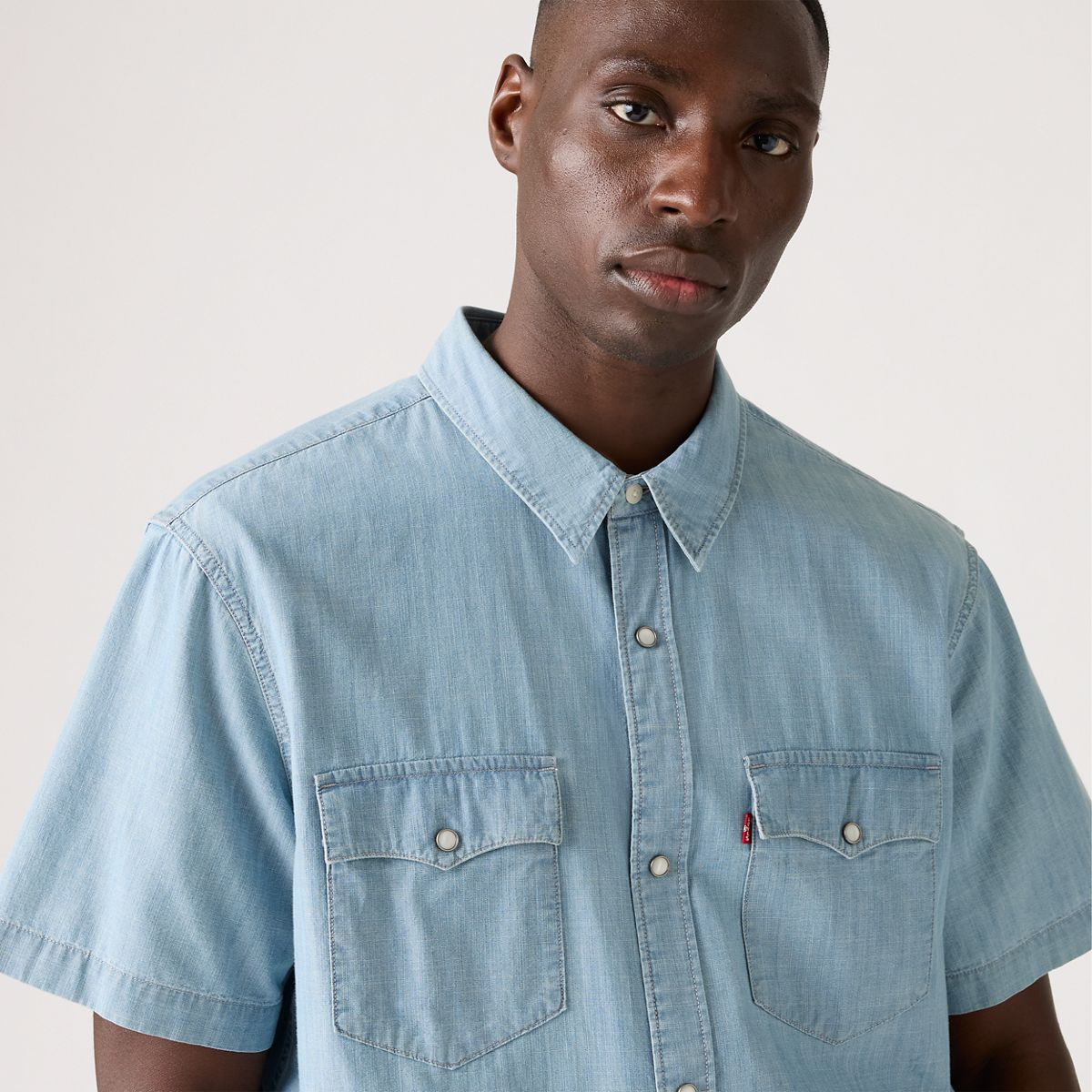Short Sleeve Relaxed Fit Western Shirt — New Hyde Chambray - Blue