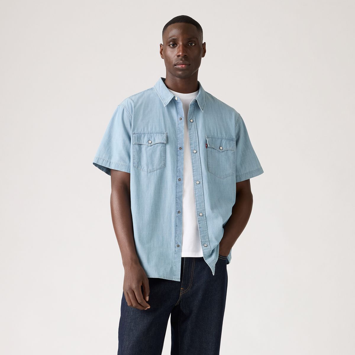 Short Sleeve Relaxed Fit Western Shirt — New Hyde Chambray - Blue