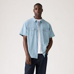 Short Sleeve Relaxed Fit Western Shirt — New Hyde Chambray - Blue 2