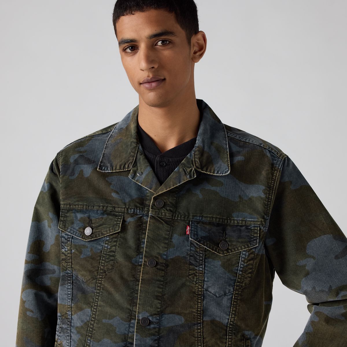 Relaxed Type III Trucker Jacket — Brady Camo Multi Teal - Grey