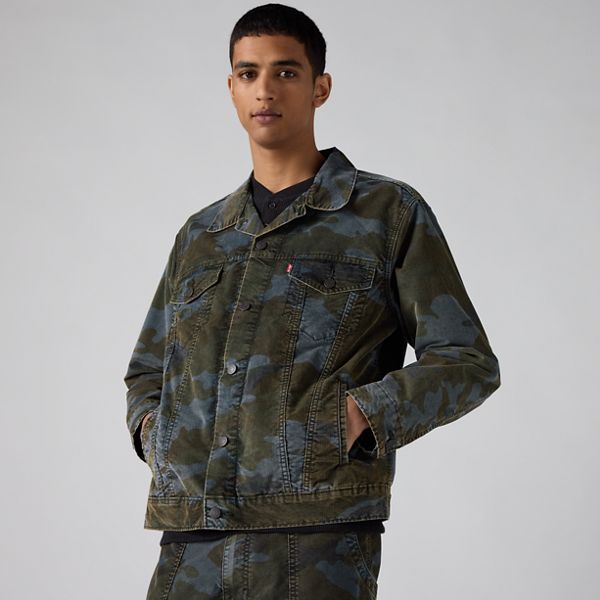 Relaxed Type III Trucker Jacket — Brady Camo Multi Teal - Grey