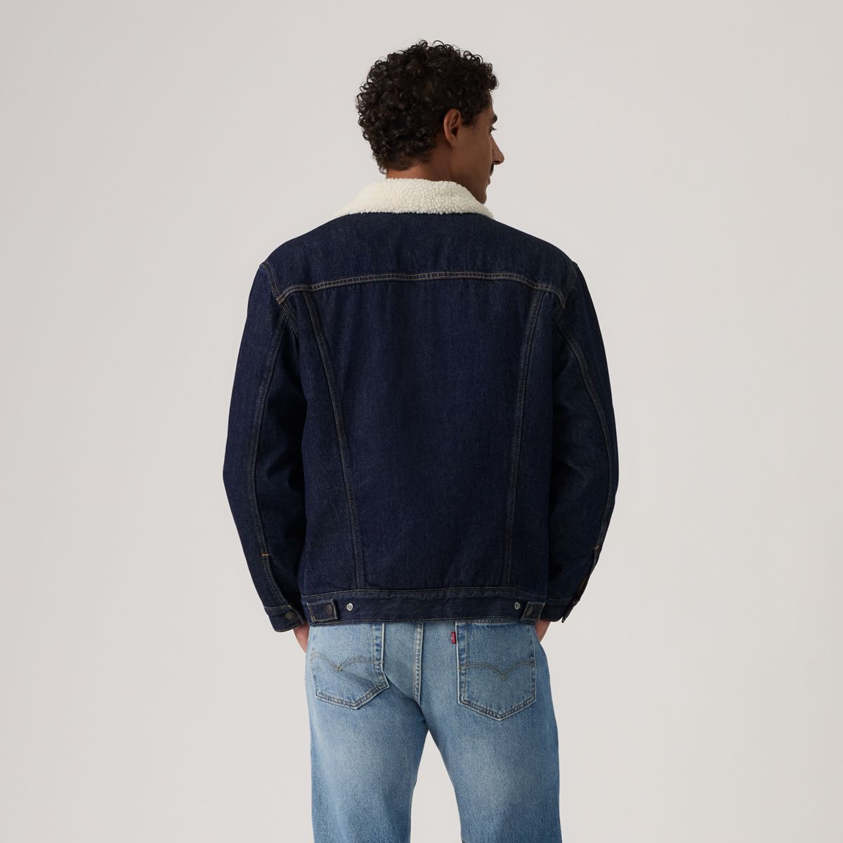 Relaxed Sherpa Trucker Jacket — Give It A Rinse Sherpa - Dark Wash