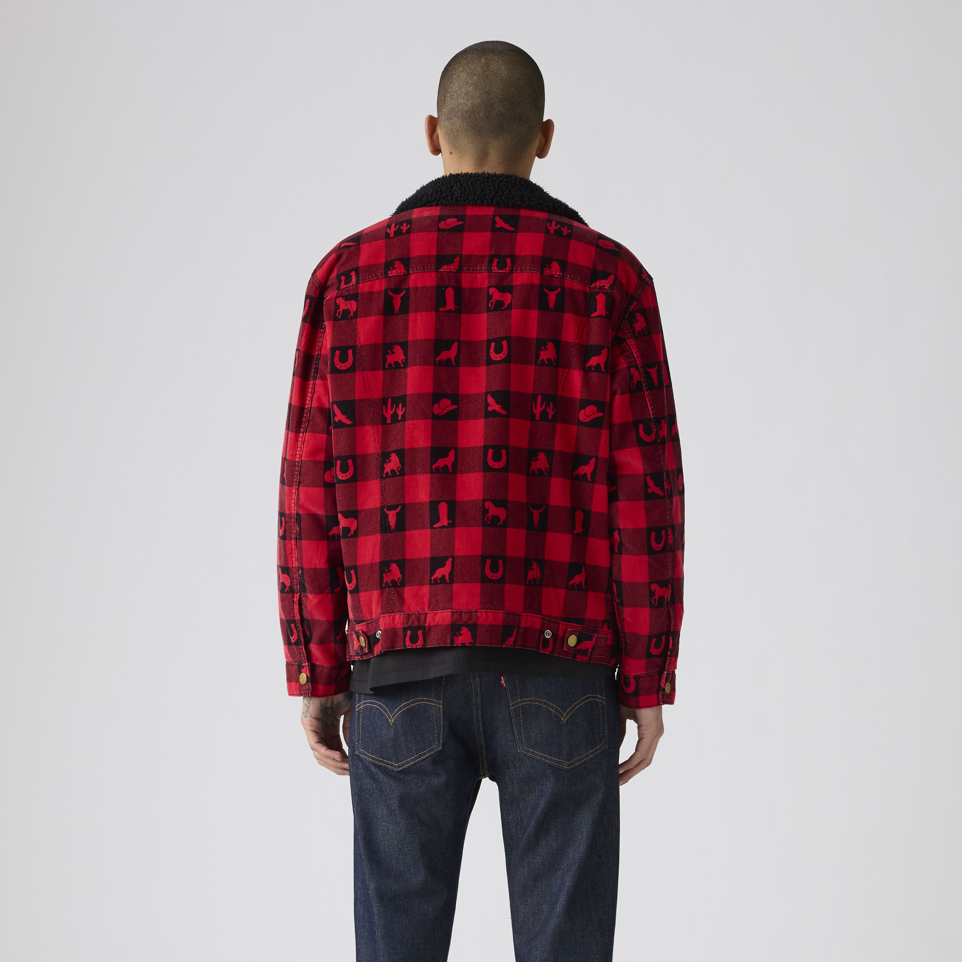 Relaxed Fit Sherpa Plaid Trucker Jacket