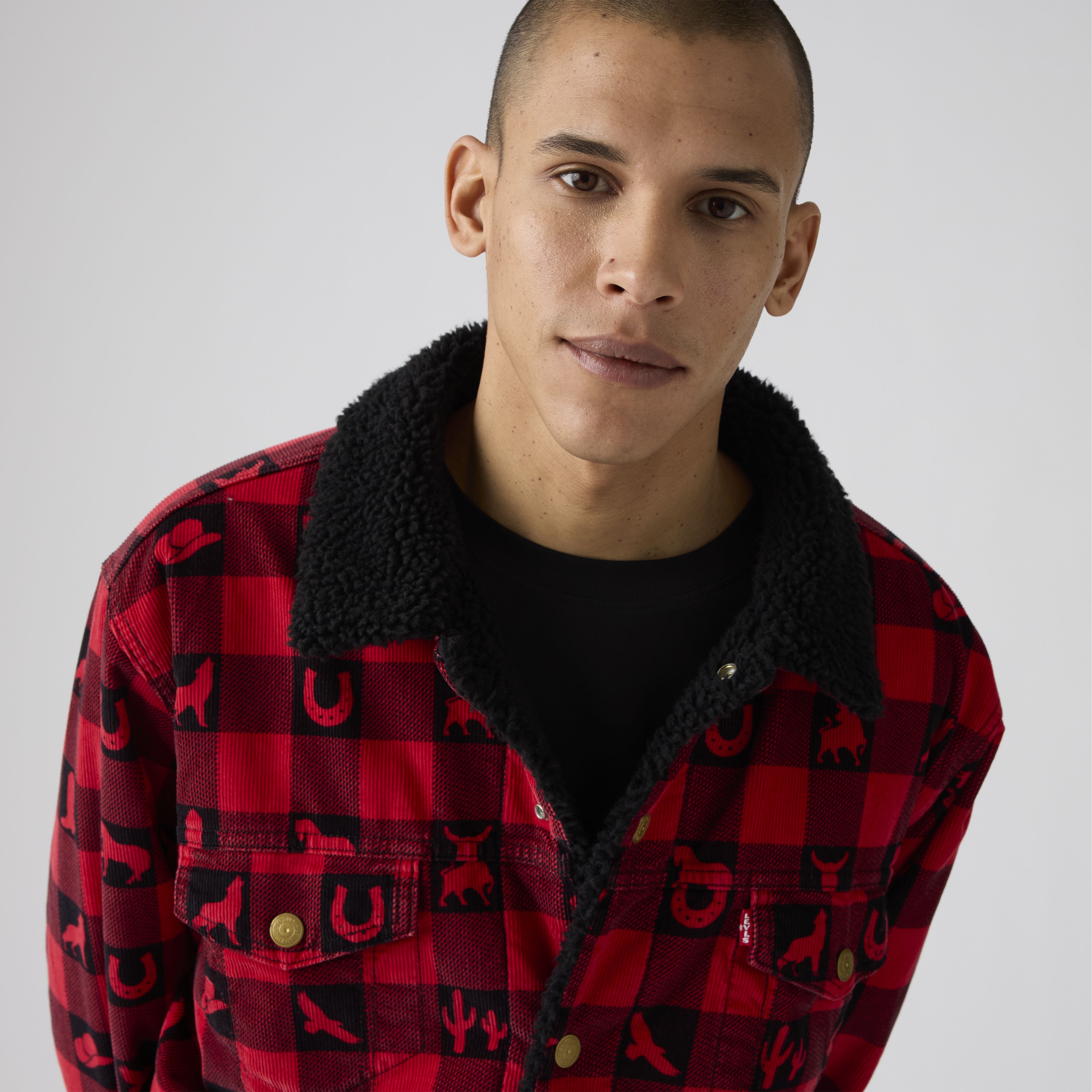 Relaxed Fit Sherpa Plaid Trucker Jacket