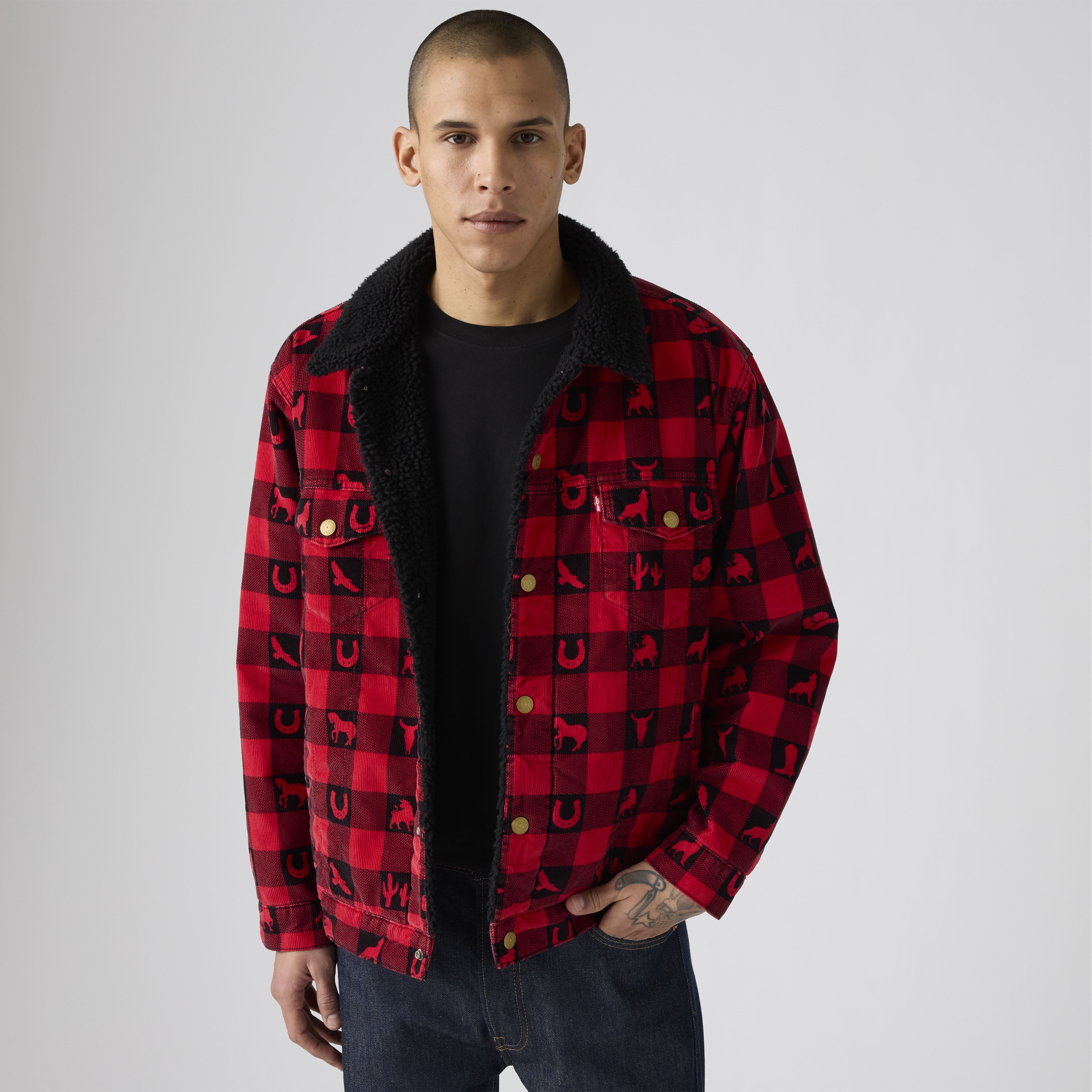 Relaxed Fit Sherpa Plaid Trucker Jacket 1