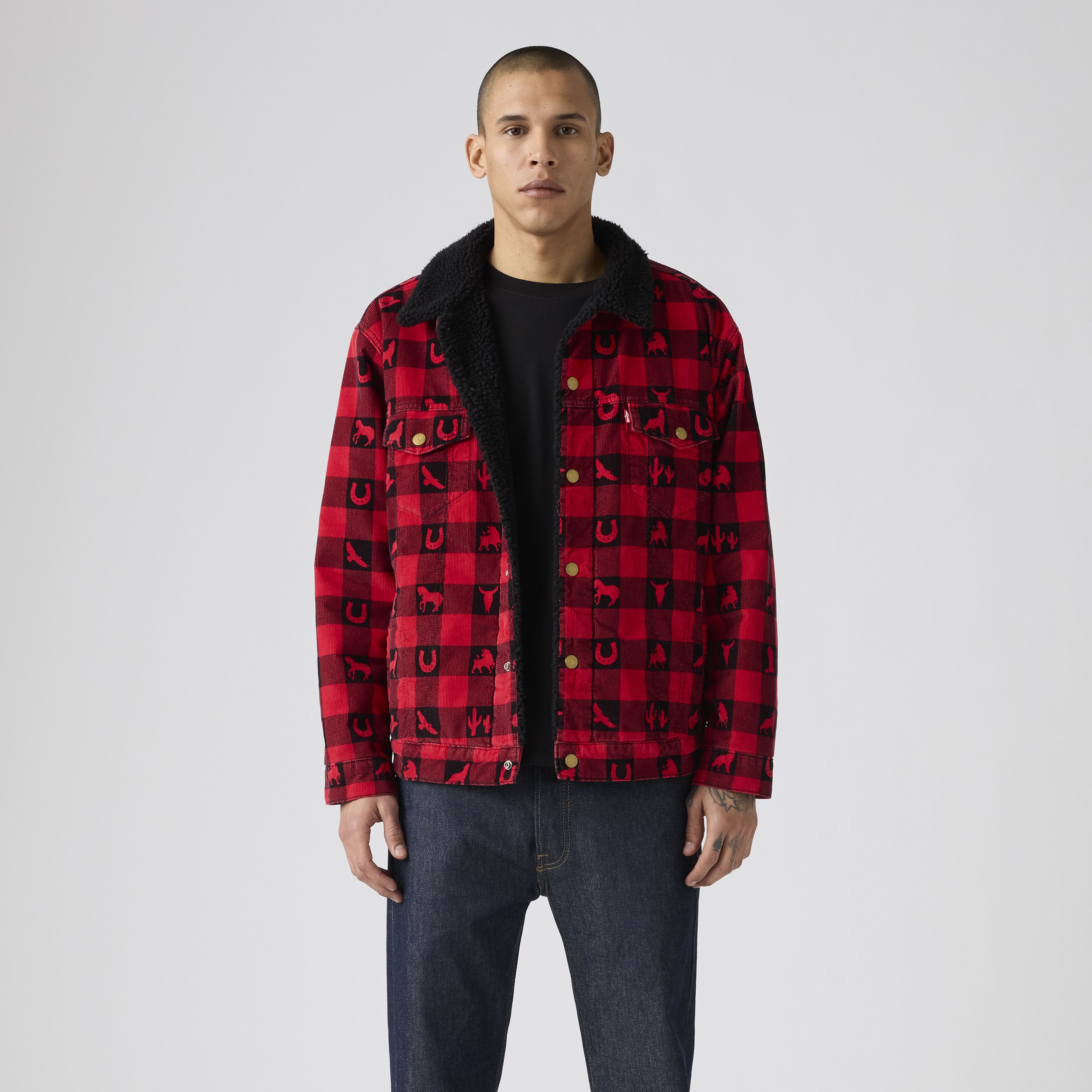 Relaxed Fit Sherpa Plaid Trucker Jacket 9