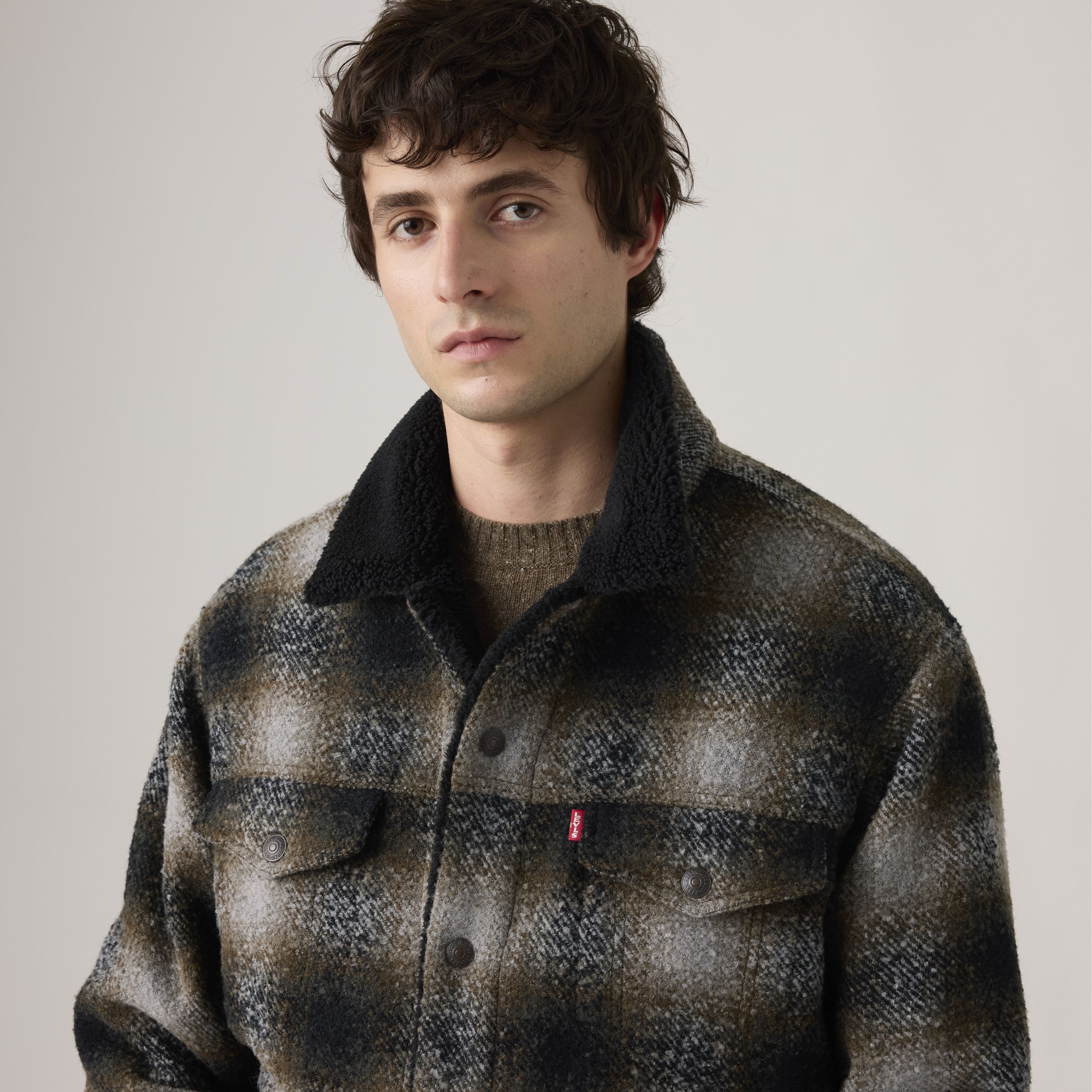 Relaxed Fit Plaid Sherpa Trucker Jacket 4