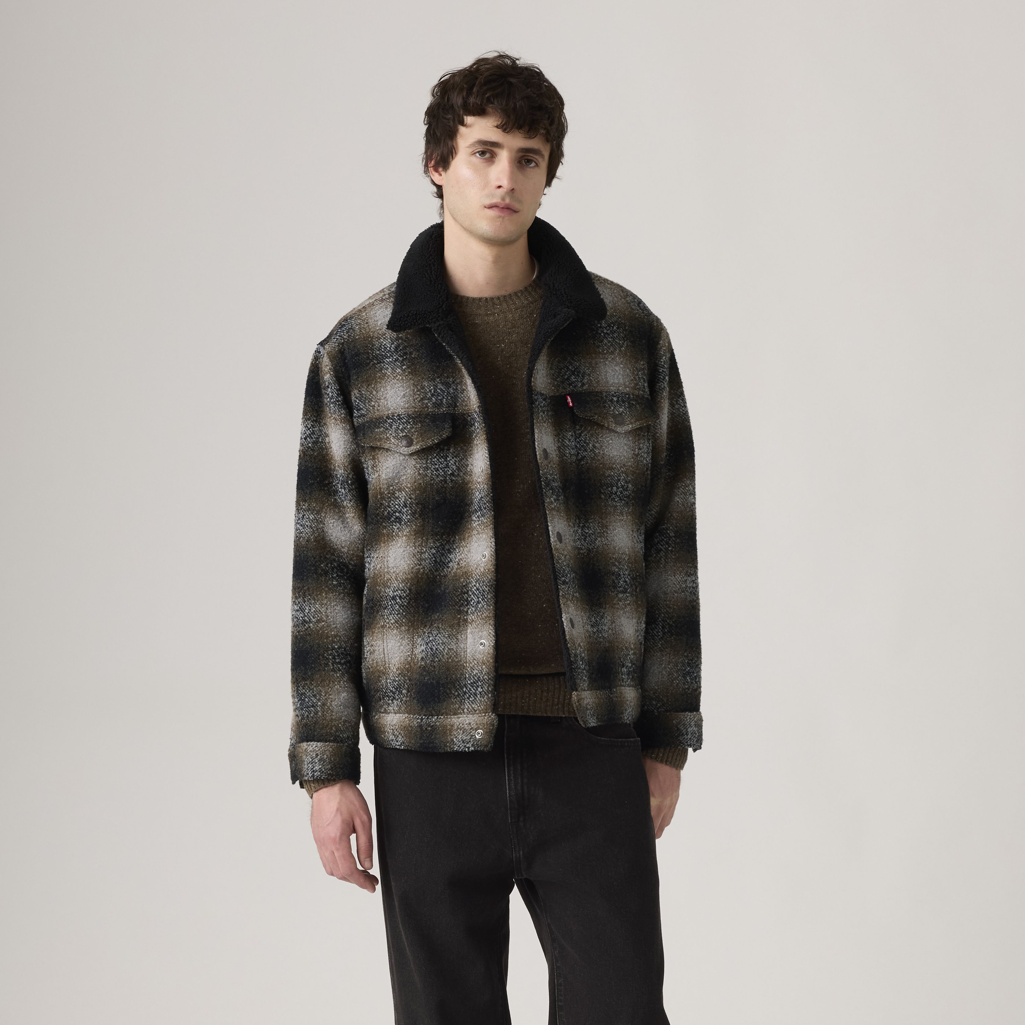 Trucker Jacket de fit holgado Plaid Sherpa 1